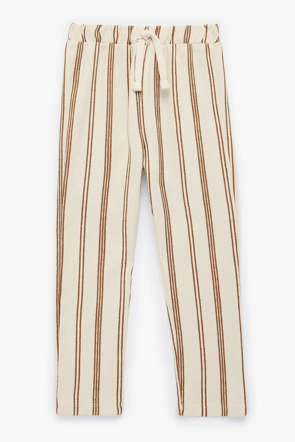 KOTON, Pantaloni din bumbac cu talie elastica si dungi, Bej, Portocaliu inchis, 98-104 CM