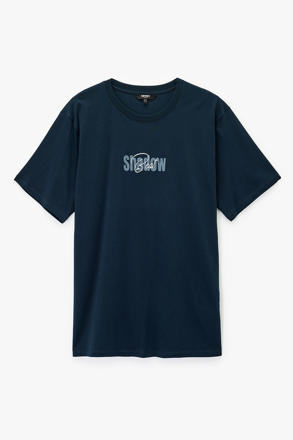 KOTON, Tricou din bumbac cu broderie, Albastru prafuit, Bleumarin, XL