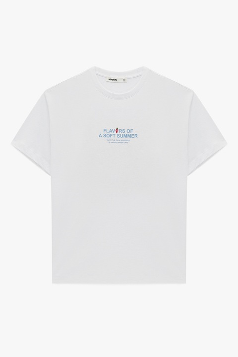 KOTON, Tricou din bumbac cu design grafic, Alb/Roz deschis/Albastru deschis
