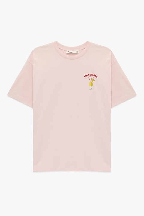 KOTON, Tricou din bumbac cu design grafic, Galben/Roz deschis