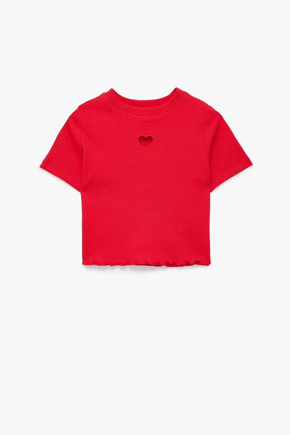 KOTON, Tricou crop cu decupaj in forma de inima, Rosu vermillion, 116-122 CM