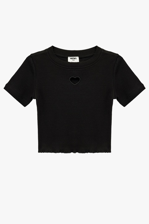 KOTON, Tricou crop cu decupaj in forma de inima, Negru