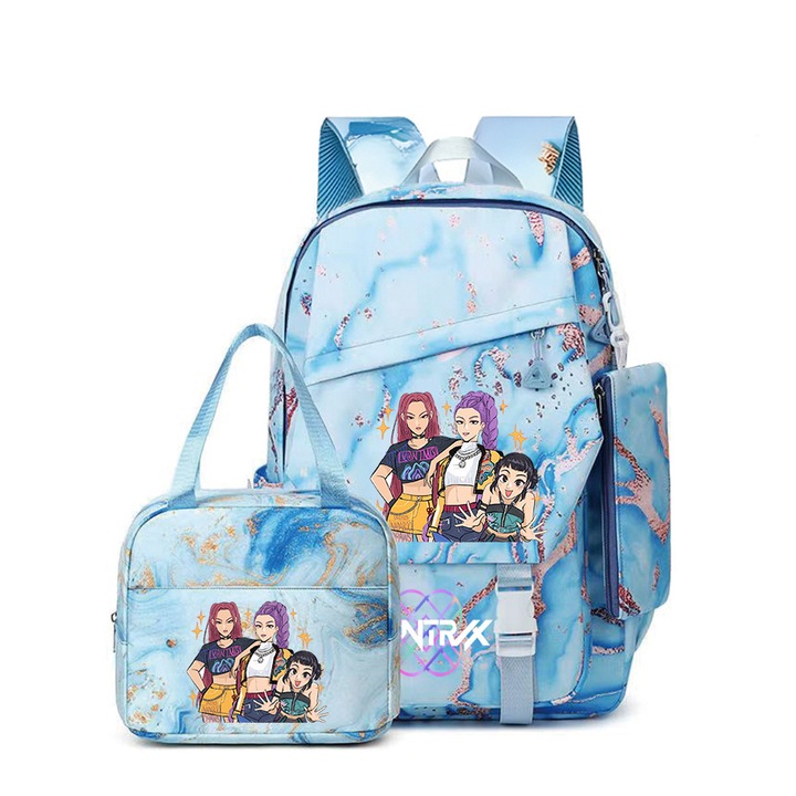 Set ghiozdan cu rucsac, geanta de pranz si etui pentru creioane, roz cu Stitch, 43x29x15cm