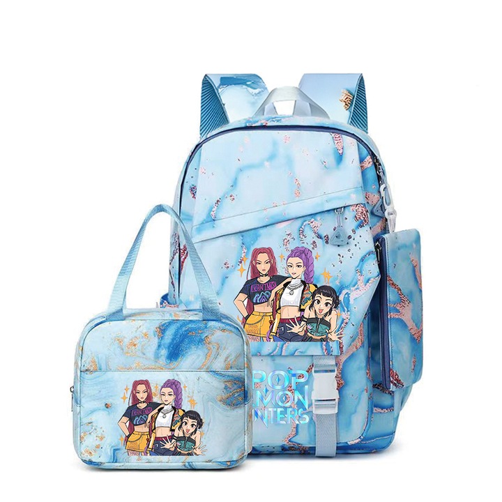 Set ghiozdan cu rucsac, geanta de pranz si etui pentru creioane, roz cu Stitch, 43x29x15cm