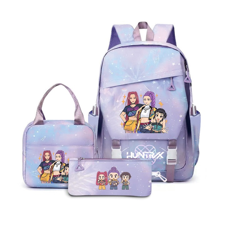 Set ghiozdan cu rucsac, geanta de pranz si etui pentru creioane, roz cu Stitch, 43x29x15cm