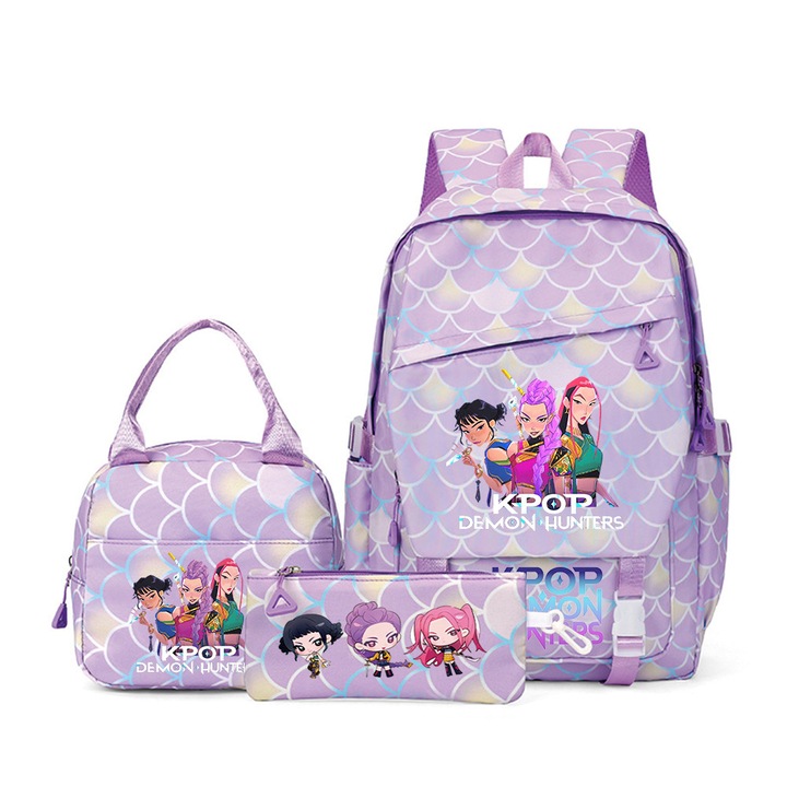 Set ghiozdan cu rucsac, geanta de pranz si penar, roz cu Stitch, 43x29x15cm
