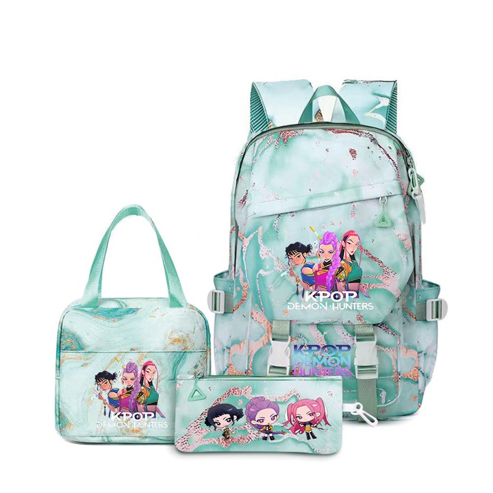 Set ghiozdan cu rucsac, geanta de pranz si etui pentru creioane, model Stitch, roz, 43x29x15cm