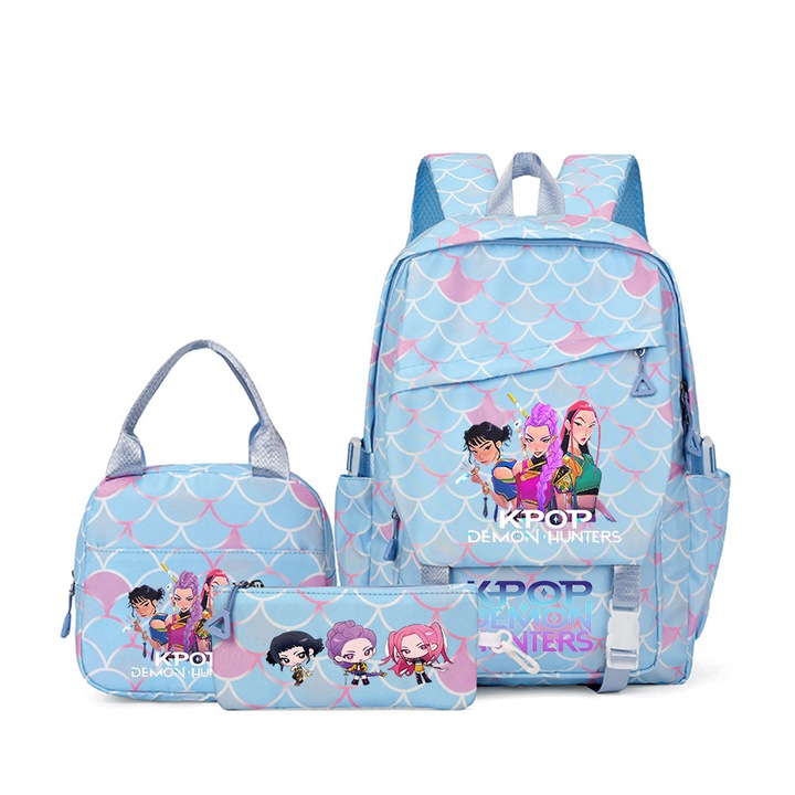 Set ghiozdan cu rucsac, geanta de pranz si etui pentru creioane, roz cu Stitch, 43x29x15cm