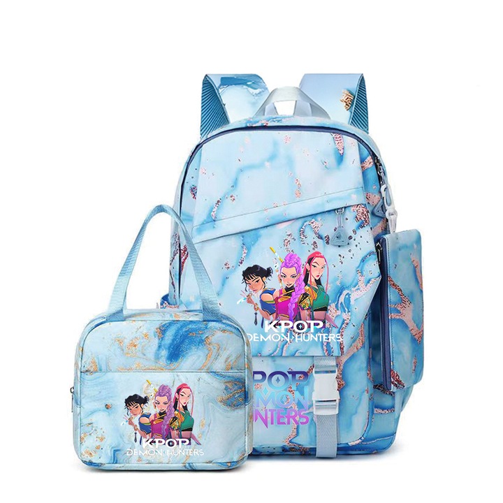 Set ghiozdan cu rucsac, geanta de pranz si etui pentru creioane, model Stitch, roz, 43x29x15cm