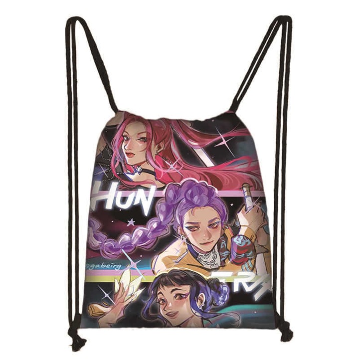 Ghiozdan din material Oxford cu siret, cu model K-pop demon hunters, model SKDKH008