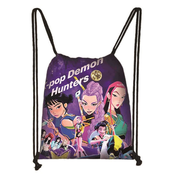 Ghiozdan din material Oxford cu siret, cu model K-pop demon hunters, model SKDKH004