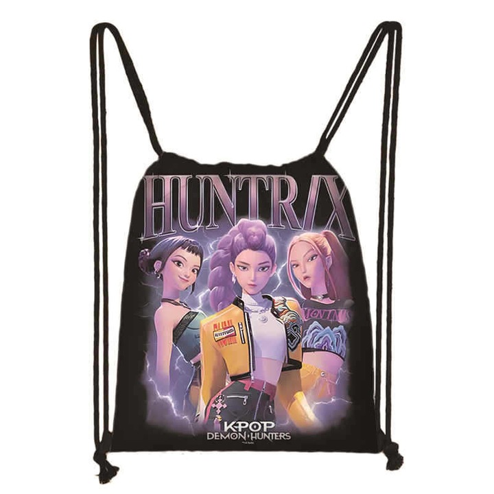 Ghiozdan din material Oxford cu siret, cu model K-pop demon hunters, model SKDKH021