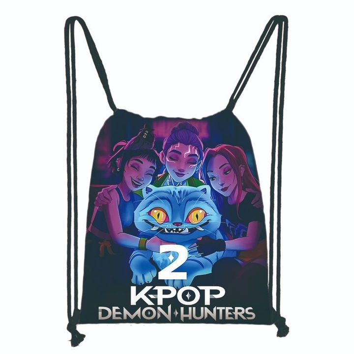 Rucsac din material Oxford cu siret, cu model Kpop Demon Hunters, model SKDKH049