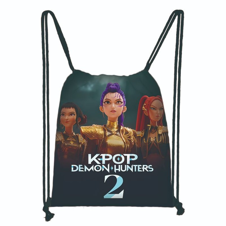 Ghiozdan din material Oxford cu siret, cu model Kpop Demon Hunters