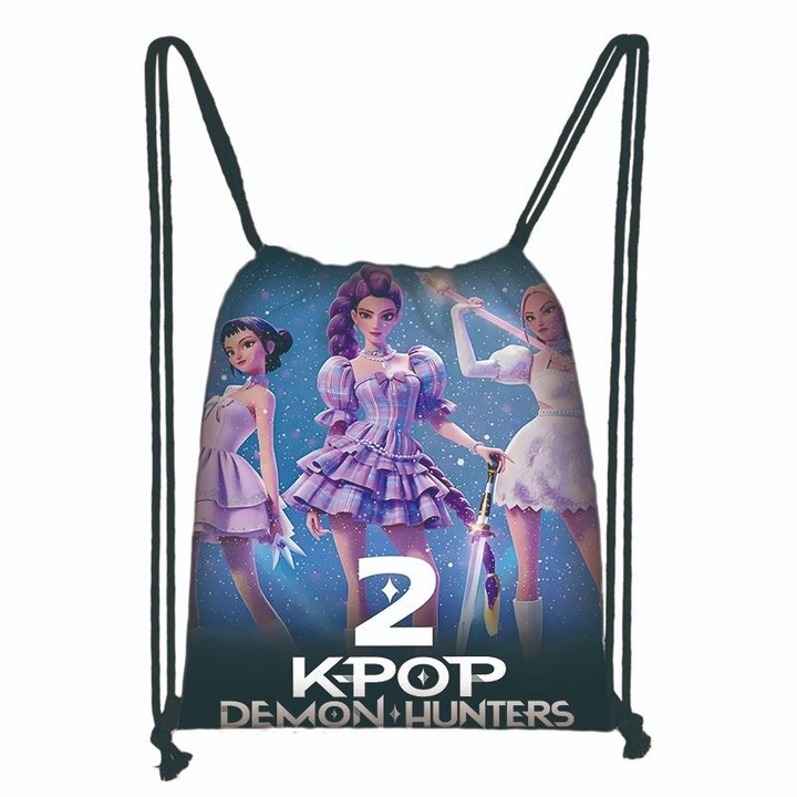 Rucsac din material Oxford cu siret, cu model Kpop Demon Hunters, SKDKH055