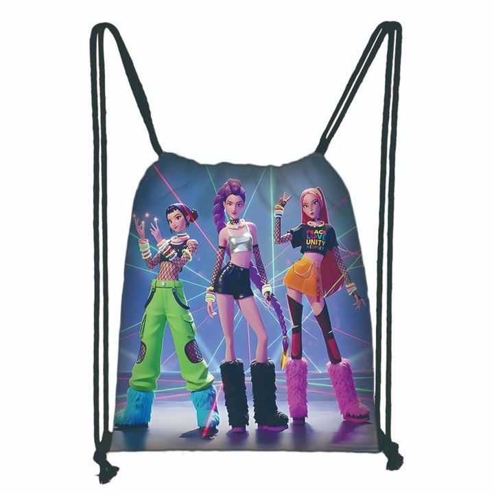 Ghiozdan din material Oxford cu siret, cu model Kpop Demon Hunters