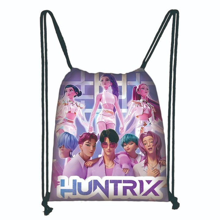 Ghiozdan din material Oxford cu siret, cu model Kpop Demon Hunters