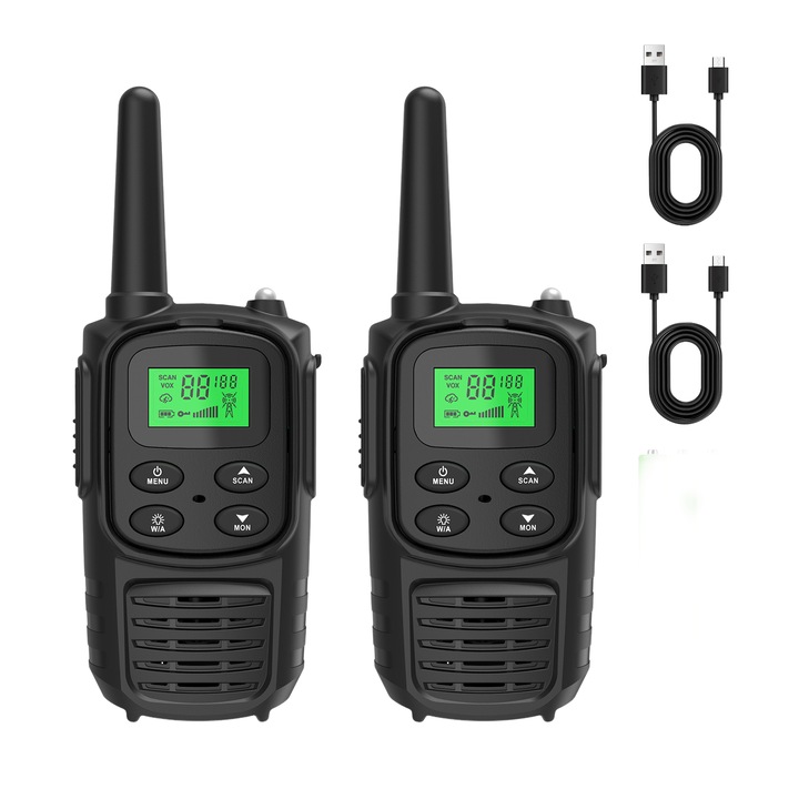 Rádióállomás készlet 2 db, 22 FRS csatorna, 72 óra üzemidő, fekete