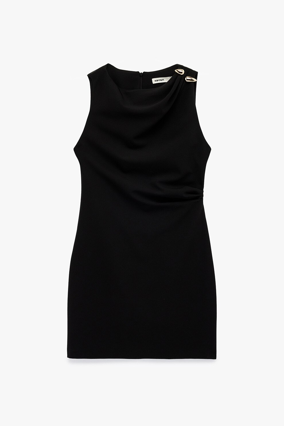 KOTON, Rochie mini fara maneci cu drapaj frontal, Negru, 40