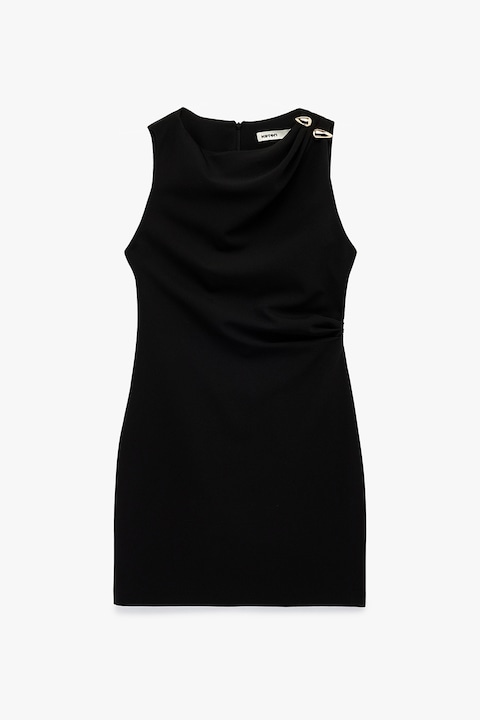 KOTON, Rochie mini fara maneci cu drapaj frontal, Negru