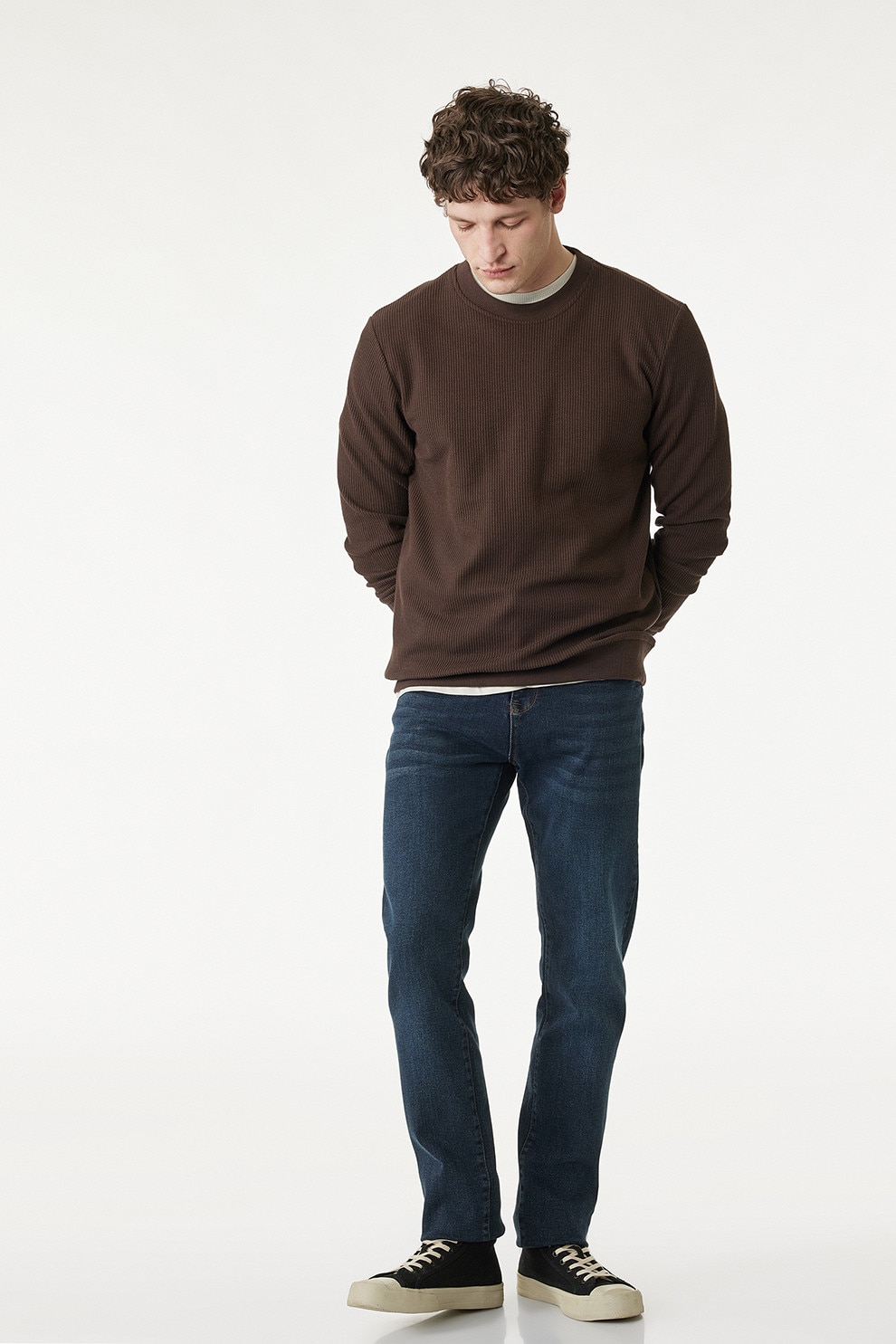 KOTON, Blugi slim-fit cu aspect decolorat, Bleumarin, W32-L30