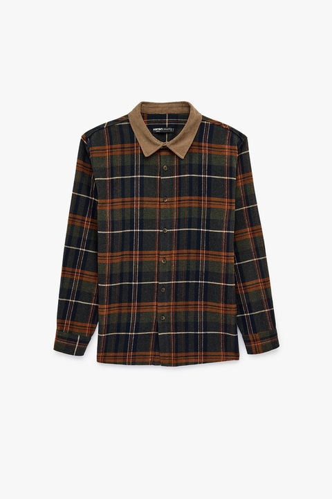 KOTON, Camasa regular fit in carouri, Verde/Maro/Bleumarin