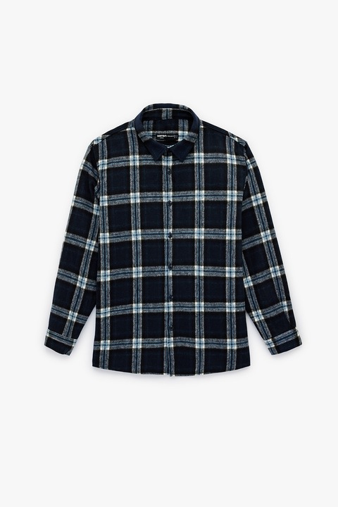 KOTON, Camasa regular fit in carouri cu guler clasic, Bleumarin