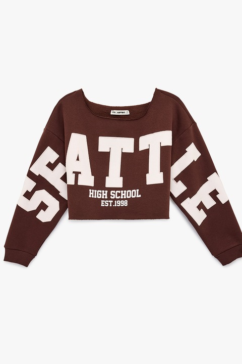 KOTON, Bluza crop de trening cu imprimeu text, Rosu inchis