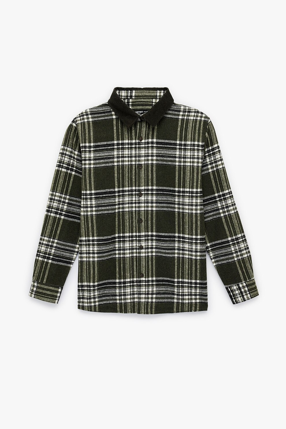 KOTON, Camasa in carouri cu guler contrastant, Alb, Negru, Verde pal, XL