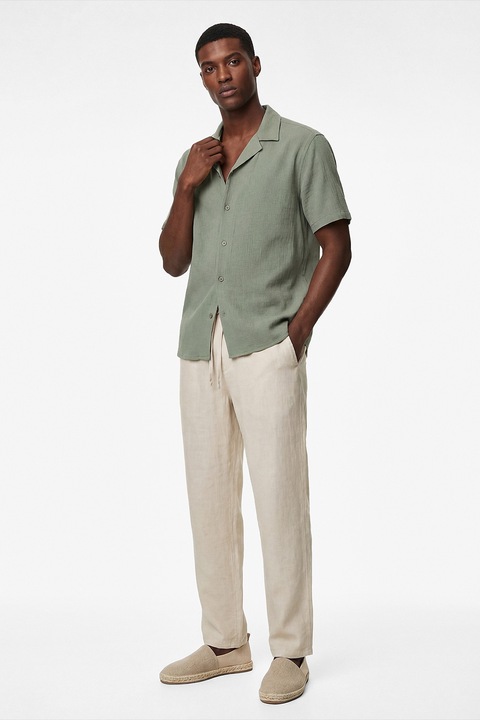 KOTON, Camasa din amestec de bumbac cu maneci scurte, Verde sparanghel