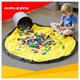 Cos pentru Jucarii 2 in 1 cu Covoras de Joaca, Pliabil, Impermeabil, Diametru 135 cm, Gri/Galben