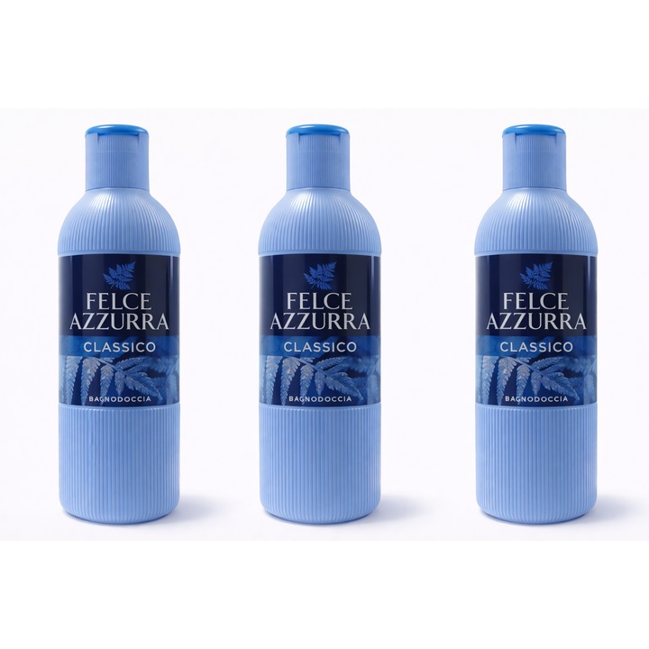 Set 3 x Gel de dus Felce Azzurra Classico – 650 ml/buc, parfum clasic italian