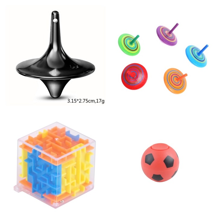 Set de 3 Jucării Interactive pentru Copii, Labirint 3D cu Bile Mobile, Minge Fotbal, Spinner, Multicolor