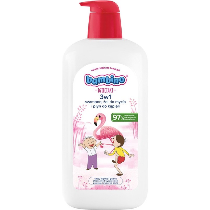 Sampon 3in1 Bambino, gel de dus si lichid de baie, 1000 ml, pentru piele sensibila, vegan, fara microplastice