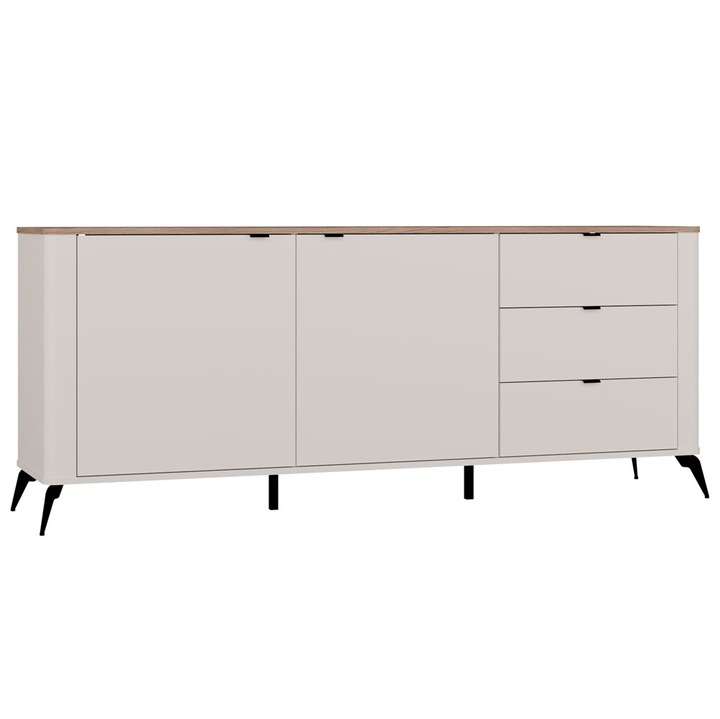 Comoda Topeshop Cordoba 2D3S, 2 usi, 3 sertare, culoare kasmir, blat Dab Castello, dimensiuni 183x75x43cm