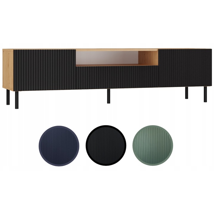 Comoda RTV, Topeshop, 160x40x43cm, negru, slim