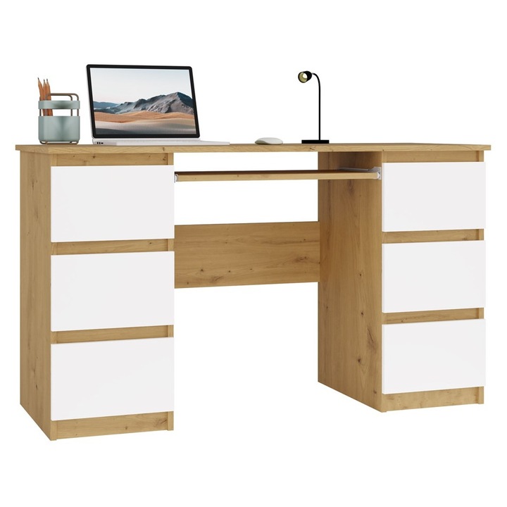 Birou Topeshop KUBA 6 sertare, DAB ARTISAN, alb, 130x51x76cm