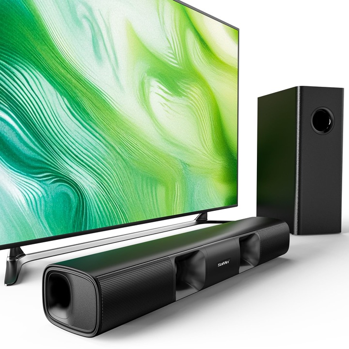 Bara de sunet Saiyin 90W cu subwoofer, 2.1 canale, pentru TV, PC, proiector