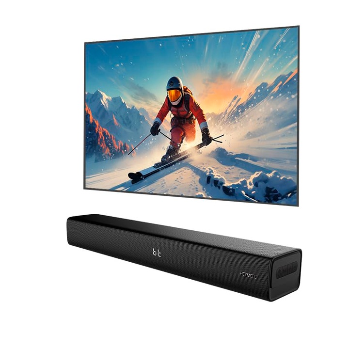 Bara de sunet Heymell 60cm, 2.1 canale, Bluetooth, cu subwoofer integrat