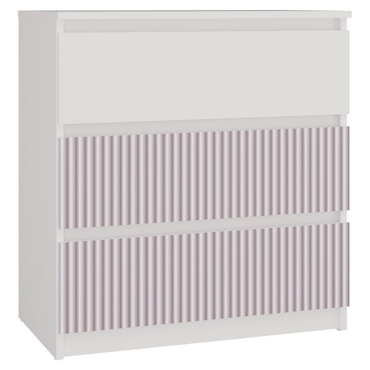 Comoda M3, Topeshop, alb cu front roz, 3 suflade, 70x40x75cm