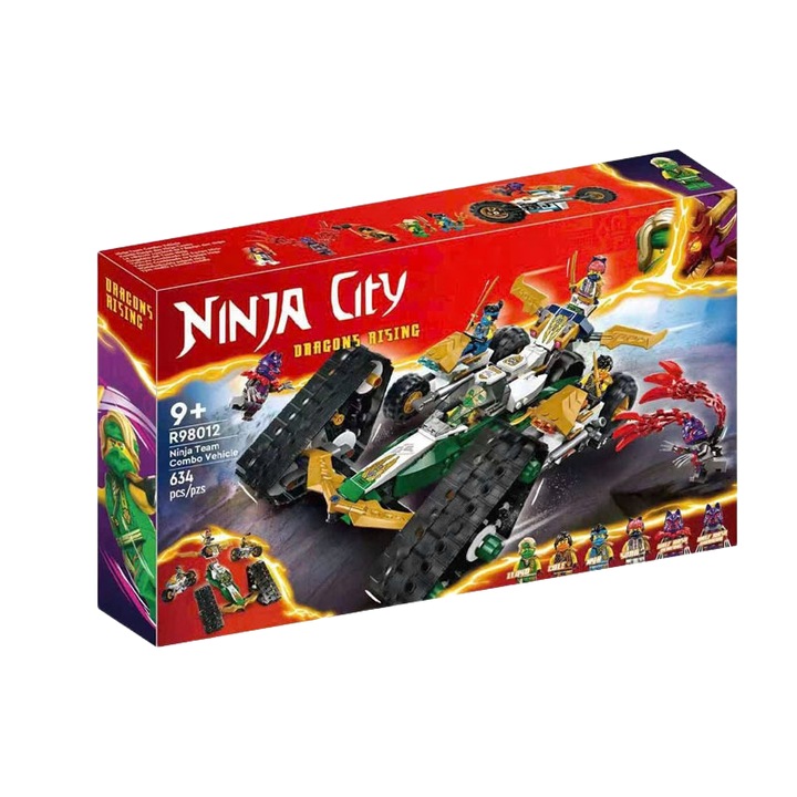 Set de constructie Phantom Ninja, 634 piese, motocicleta ninja, dragon Baby Riyu, multicolor