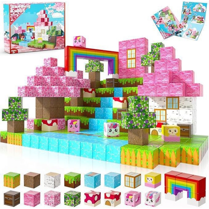 Set de blocuri magnetice, 100 piese, educationale, 2cm, multicolor