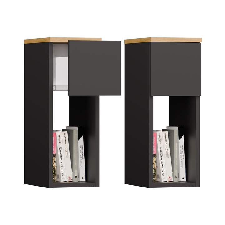 Noptiere GALAX 20 1S, antracit, 30x20x55cm, cu suflada si polita deschisa