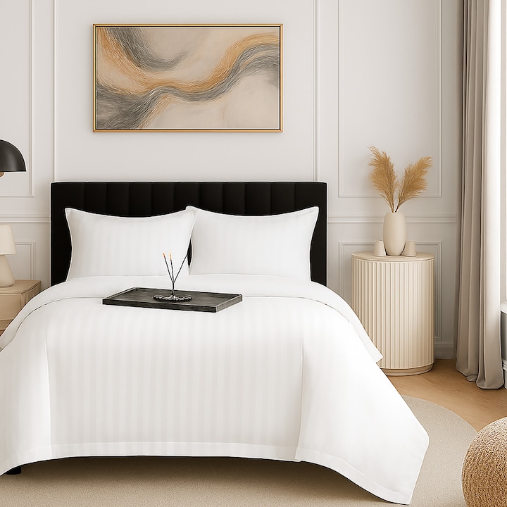 Damaszkusz polipamut ágynemű XXL - Szuper ár, lepedő 230x260 cm, paplan 200x230 cm, 2 párnahuzat 50x70 cm, fehér