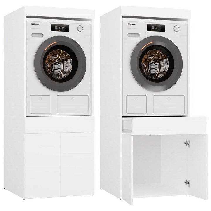 Sifonier baie POLA TWIN 1S, alb mat, cu spatiu pentru masina de spalat sau uscator, dulap cu usi si sertar