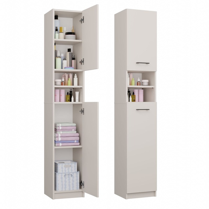 Mobilier baie, Topeshop, Szafka lazienkowa MARBELA 1.0, 2 usi, 6 polite, culoare Kaszmir, 180x32x30cm