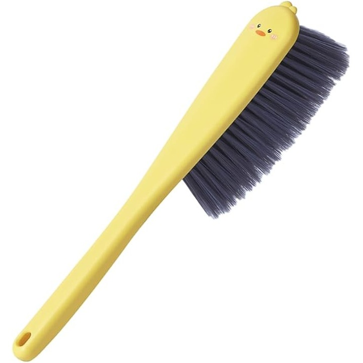 Perie de curatare multifunctionala, forma de rata, maner galben, perii gri