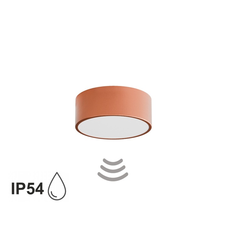 Аплик плафон Temar Cleo 200 IP54, със сензор за движение, цвят мед