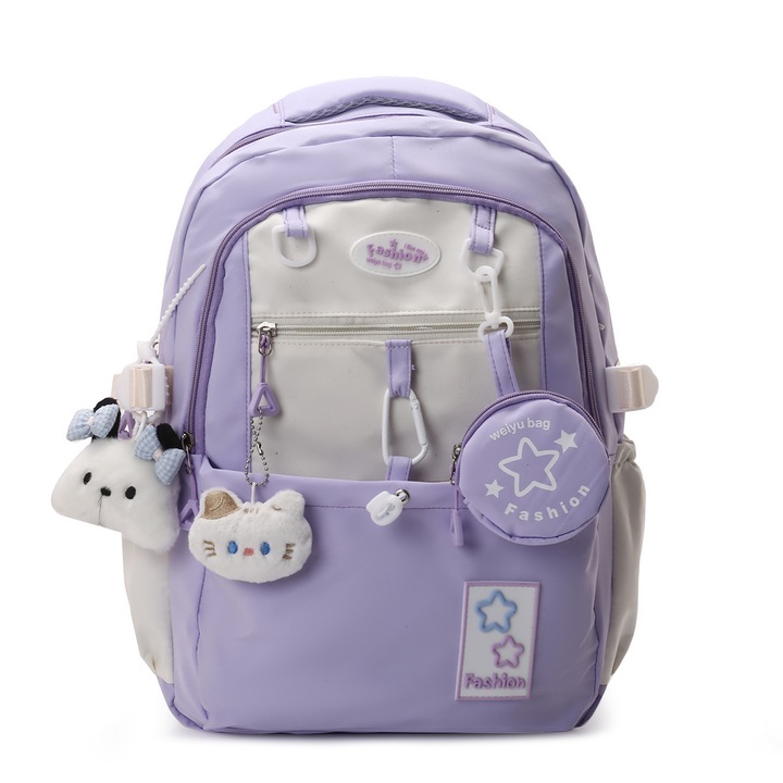 Kawaii hátizsák pénztárcával és medállal, nagy kapacitású, rózsaszín, 29x13x43 cm