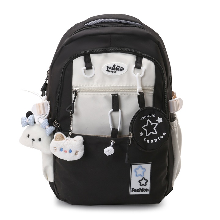 Kawaii hátizsák pénztárcával és medállal, nagy kapacitású, rózsaszín, 29x13x43cm